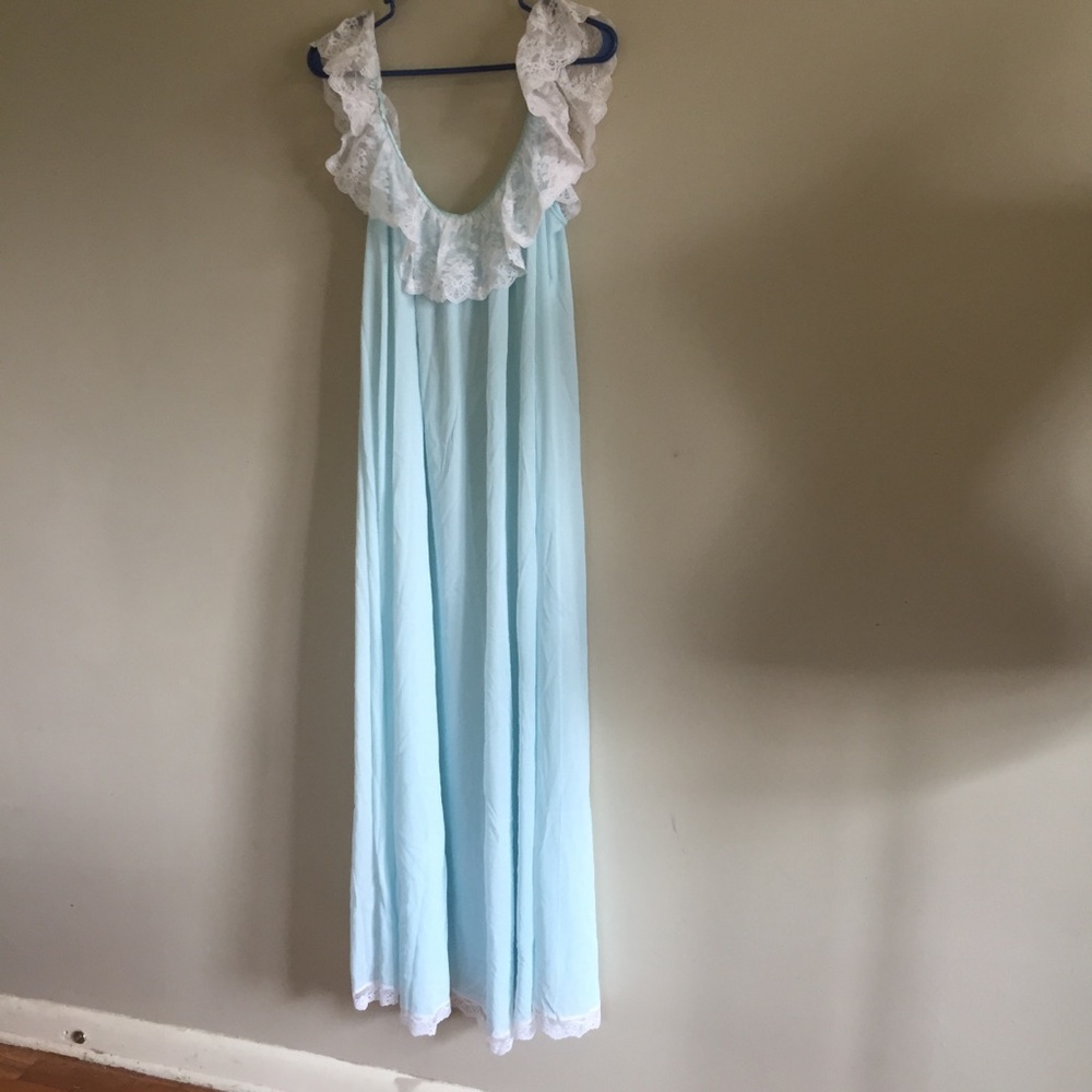 Vintage blue white lace slip dress m/ l - Picture 2 of 13